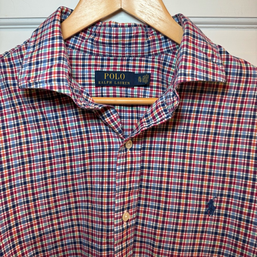 Ralph Lauren Blue White Red Plaid Classic Fit Button Down Shirt Men’s XL